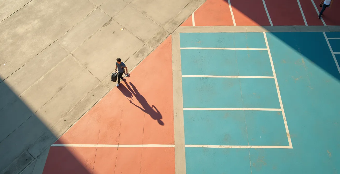 Vue aérienne de différentes zones de parking avec familles et voyageurs business